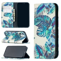 Dteck Case for Apple iPhone 12 mini 5.4-inch,Patterned Flip PU Leather Wallet Case Magnetic 3 Card Holder Slots with 1 Cash Pocket Protective Kickstand Shell Cover,Leaves