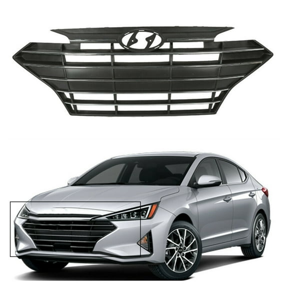 LABLT Front Upper Grille Grill Replacement for Car 2019 2020 Hyundai Elantra Black