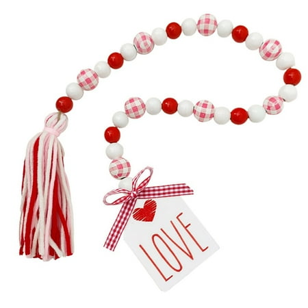 

Valentine s Day Tiered Tray Decors Beaded Garland with Tassels Heart Shaped Pendant Rustic Farmhouse Wooden Bead Wreath Decorations Wall Window Hanging Decors
