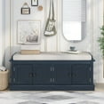 thumbnail image 2 of Rectangle Storage Bench with 4 Doors and Adjustable Shelves, Modern Linen Upholstered Wooden Shoe Bench with Removable Cushion and Round Handles for Living Room Entryway Porch, Antique Navy, 2 of 7