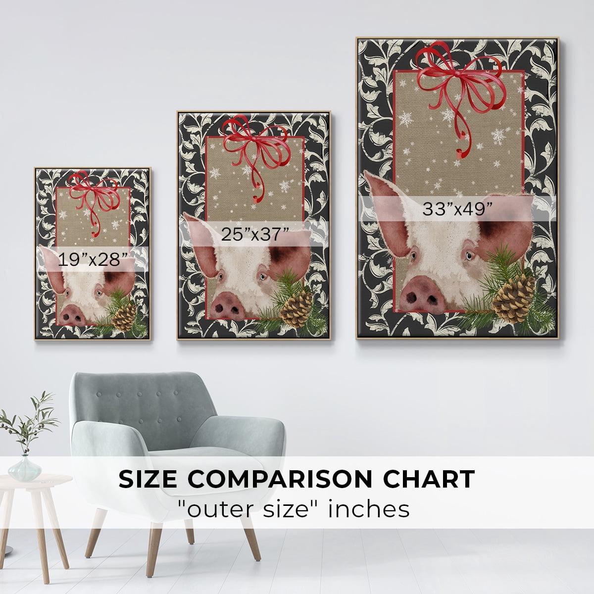 County Christmas Farm II - Framed Gallery Wrapped Holiday Canvas - 17 x 25 - Natural Wood Frame