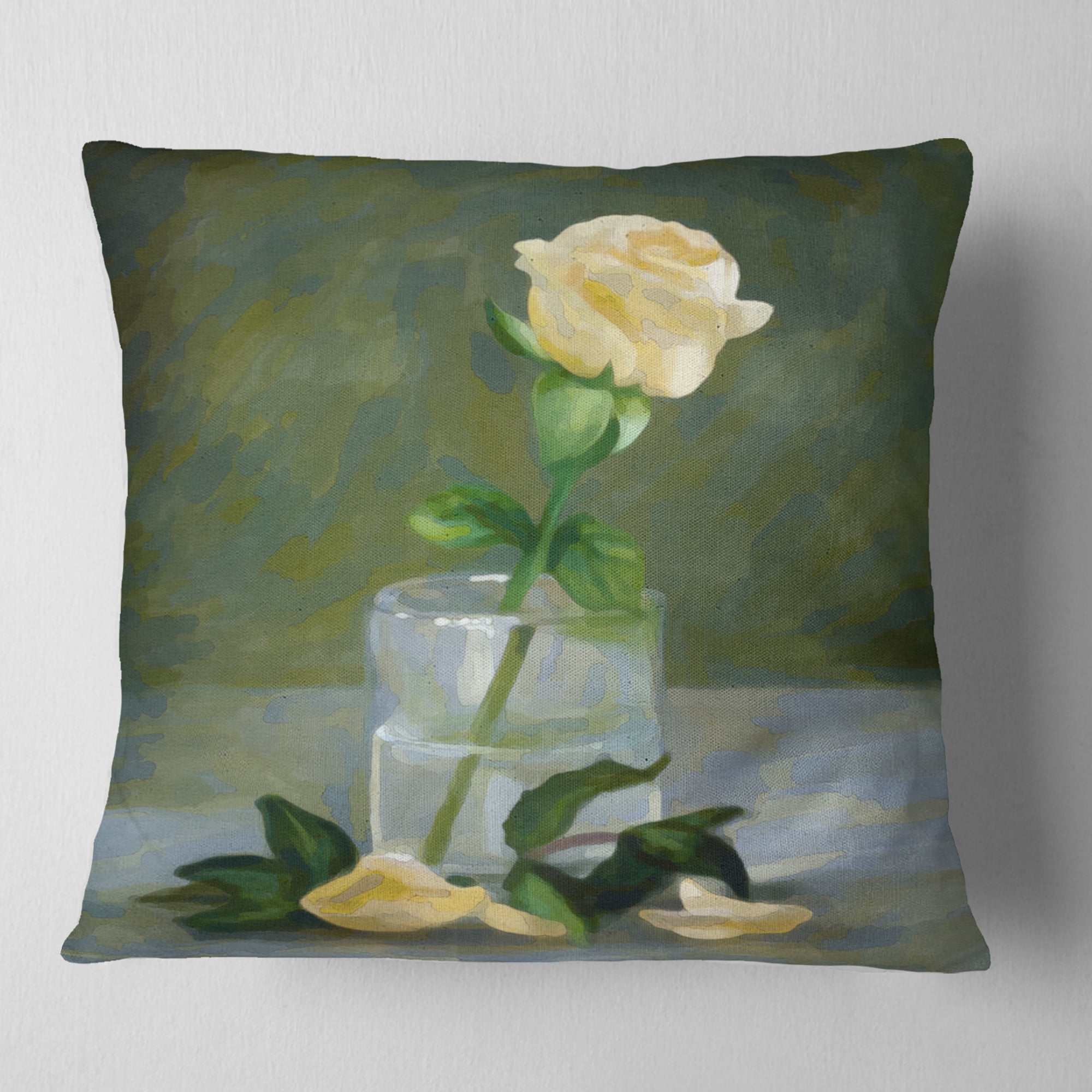 Designart Rose Flower in Glass Watercolor - Floral Throw Pillow - 16x16