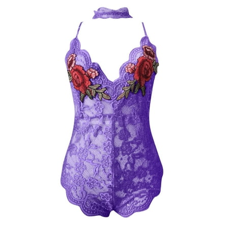 

KaLI_store Leather Lingerie For Women Lingerie for Women hot Set Women s Floral Lace Trim Criss Cross Back Lingerie Teddy Bodysuit