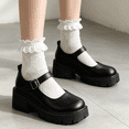 thumbnail image 4 of Mary Jane Shoes for Women, Retro Platform Chunky Heel Pumps, Round Toe Block Heel Dress Shoes, Matte Lug Sole Buckle Strap Office School Uniform Pumps, 4 of 5