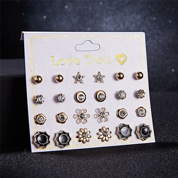 Pendientes para mujer, regalos para mujer, doce pares de pendientes, juego de pendientes de perlas de cristal, pendientes de moda para mujer.