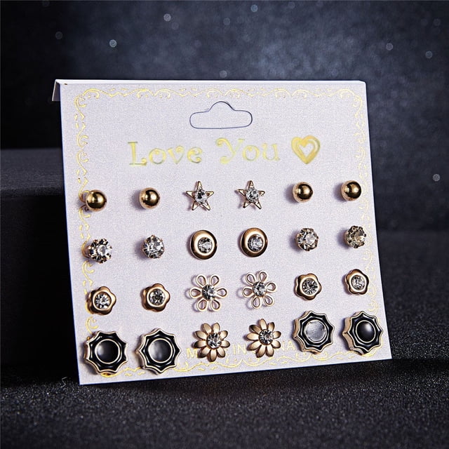 Fiudx Juego de Pendientes de Perlas, Pendientes de Cristal, Joyería de Estilo Europeo, Accesorios de Moda para Mujer, Regalo de Boda, Paquete Variado de 12 Pares.