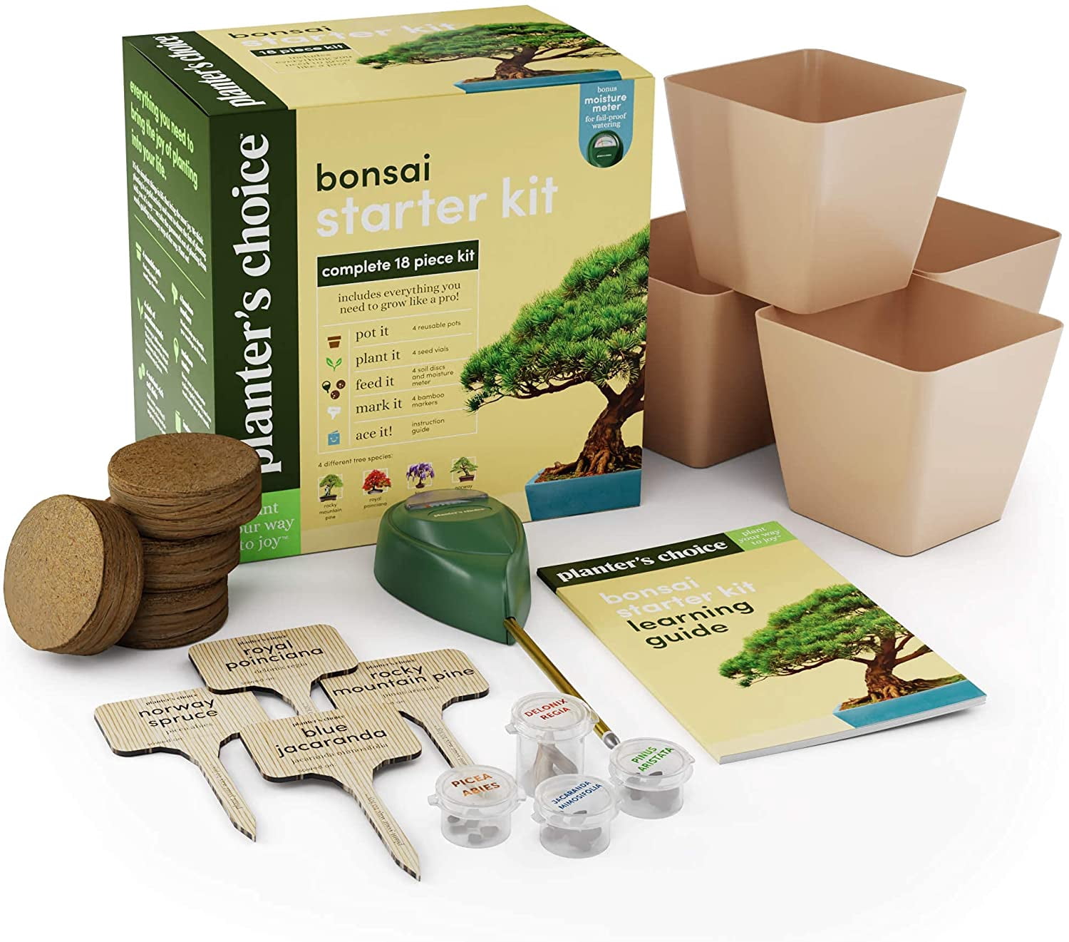 Planter's Choice Bonsai Tree Growing Kit - Grow 4 Indoor Bonsai Trees - Plant a Garden from Seeds - Unique Gardening Gifts for Women & Men Gardeners : Unusual Gift Ideas - Adults Gardener Gifts