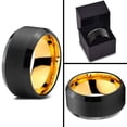 thumbnail image 4 of Tungsten Wedding Band Ring 10mm for Men Women Black & 18K Yellow Gold Plated Beveled Edge Brushed Polished Lifetime Guarantee, 4 of 4