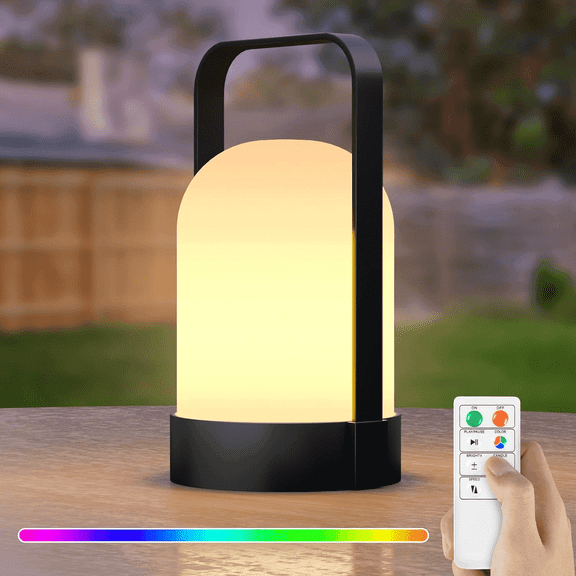 Postlucky 8" Cordless LED Lantern Lamp Dimmable RGB Color with Remote Control, Handle, USB Charging for Home/Indoors/Outdoors