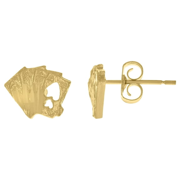 10k Yellow Gold Mens Royal Flush Cards Spade Stud Earrings