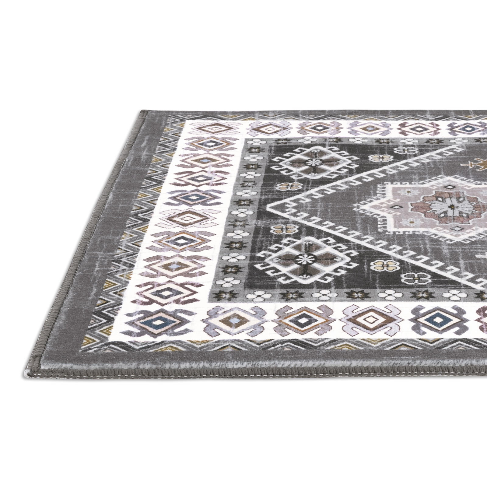 MeyJey Oriental Indoor Area Rug 3'x5' Non-Slip Machine Washable Vintage Distressed Floor Carpet for Living Room Bedroom Dining Kitchen Hallway, Gray/Brown