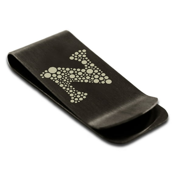 Stainless Steel Letter N Initial Dotted Monogram Engraved Engraved Money Clip Credit Card Holder