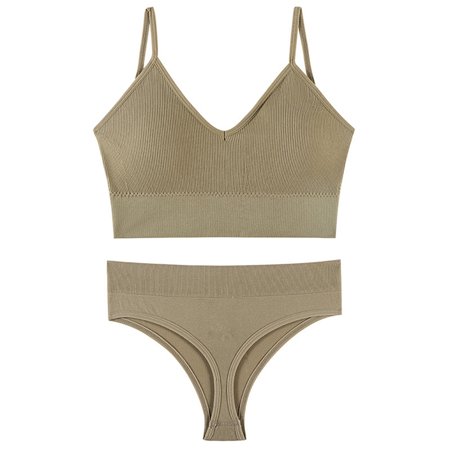 

Women Wheel-Free Bra And Thong Set Rib Underwear High Cut Panties