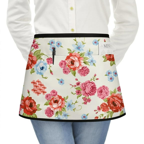Men Women Aprons with Pockets Work Waist Apron Pioneer Colorful Floral Half Apron