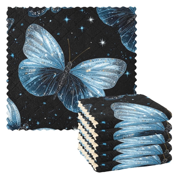 6 Pieces of Kitchen Towels 11x11Inch Kitchen Dish Cloths Kitchen Dish Towels Reuseable Cleaning Cloths Blue Cute Butterfly