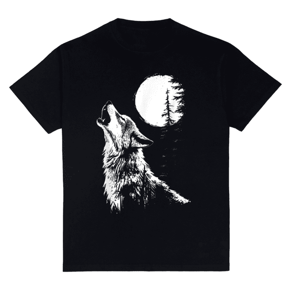 Graphic Wolf Nature T-Shirt - Unisex-Adults &Black, Short Sleeve