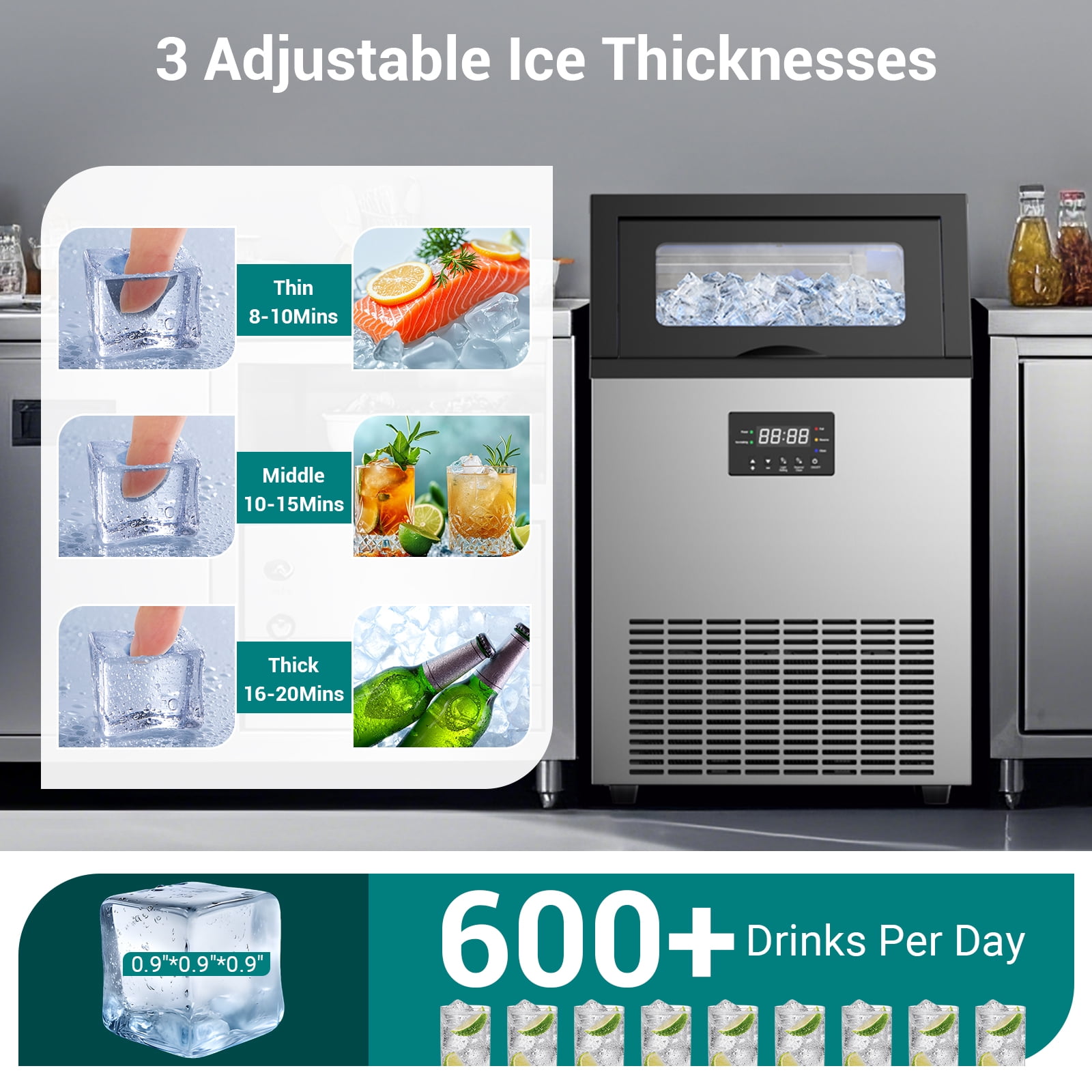 Ecojoy Commercial Ice Maker, 150Lbs/24H Under Counter Ice Machine, 33LBS Storage Bin