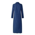 thumbnail image 5 of LUXUR Robe-Chemise en Jean pour Femmes, Col à Revers, Manches Longues, Coupe Ample, Boutonnée, Bleu Marine, 4TG, 5 of 5