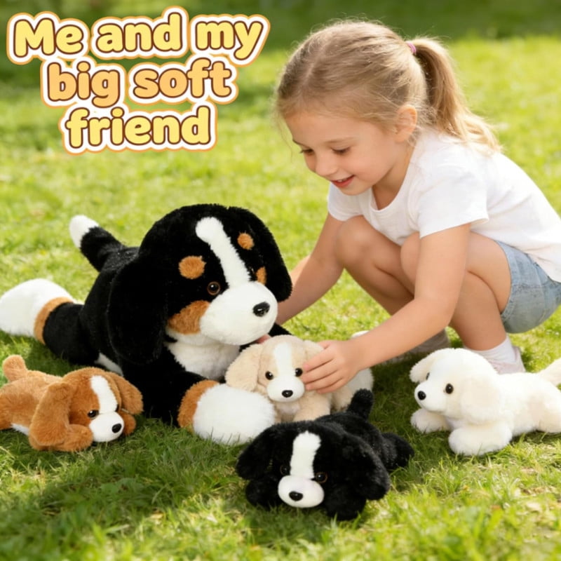 Muiteiur 5Pcs Bernese Mountain Dog Stuffed Animal 24'' Plush Toy with 4 Puppies Inside