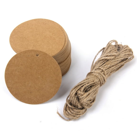 100 Round Kraft Paper Tags Label Wedding Birthday with