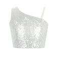 thumbnail image 3 of SiiRoh Kids Girls Sequin Crop Top Off Shoulder Sparkly Pageant Prom Party Tank Tops Dancewear White 8, 3 of 6