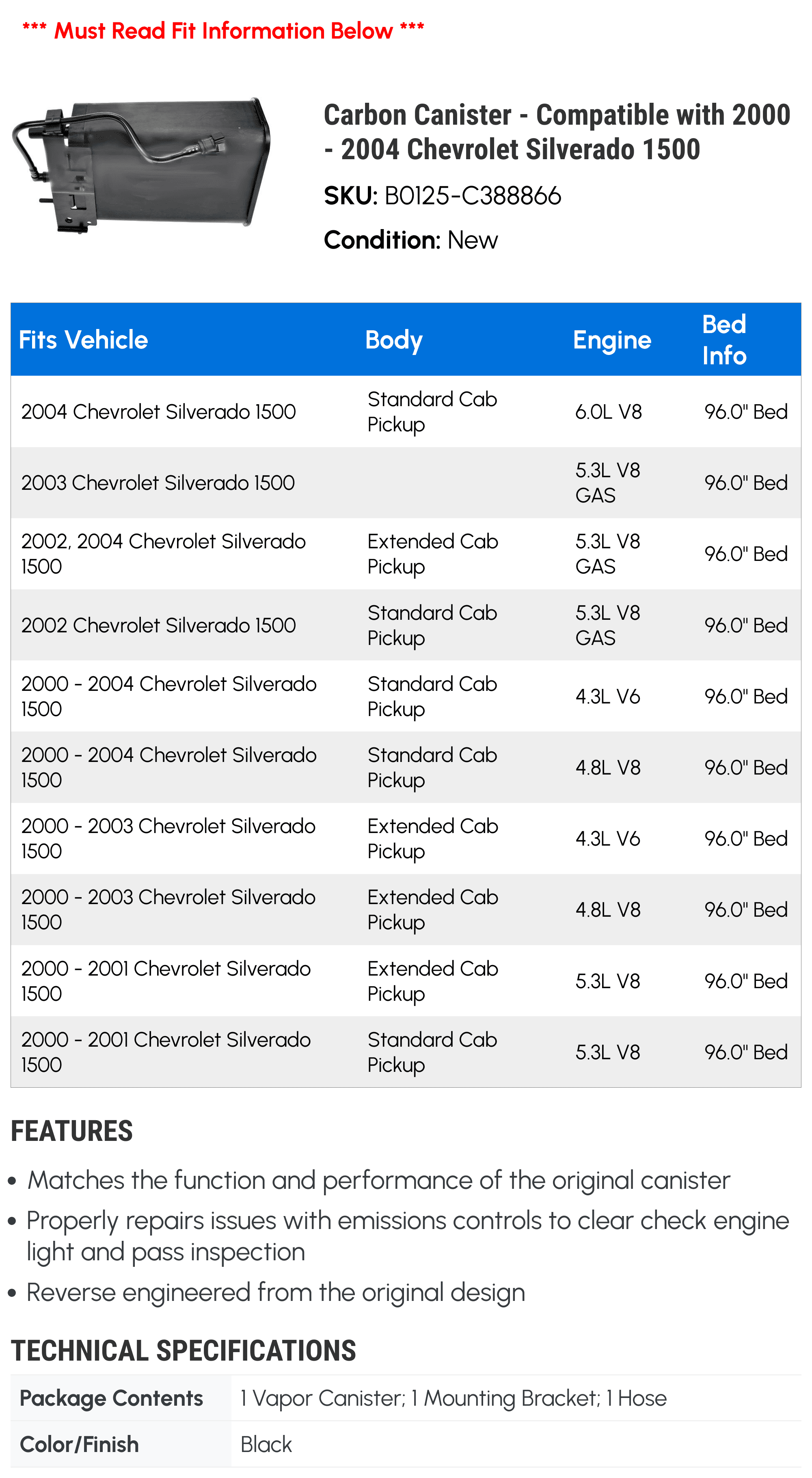 1999-2004 Chevrolet Silverado 1500 Carbon Canister