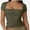 Army green, variant on Women Square Neck Crop Top Short Sleeve T Shirts Slim Fitted Tops Cute Summer Basic Tees Trendy