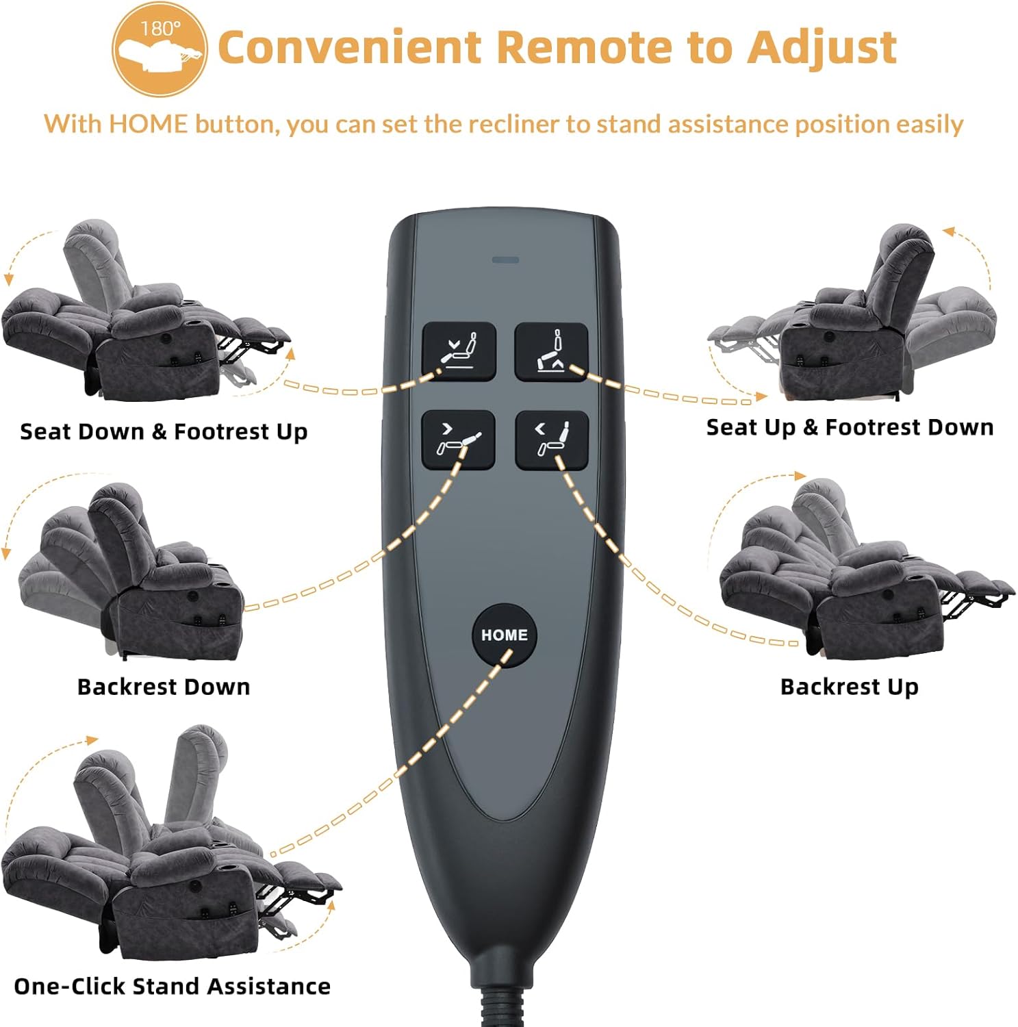 Dual Motor Power Lift Recliner for Big Elderly, Extended Footrest, Large Infinite Position Lay Flat Chair for Living Room with Massage & Heat, Lumbar Pillow, USB & Type-C Ports, Plush-Gray