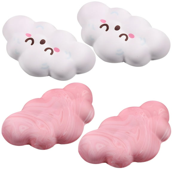 4 Pcs Cloud Wrist Rest Set, Ergonomic Memory Foam Keyboard Mouse Pad Wrist Support, Cute Pink White Shaped Pads, Non-Slip Arm Rest for Office Gaming Laptop