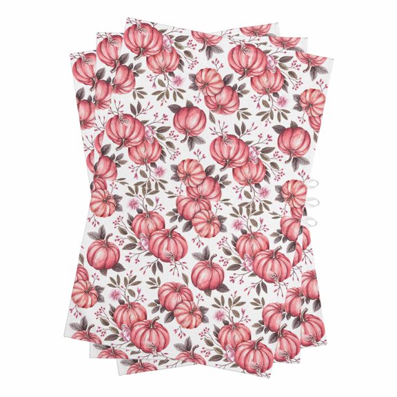 Pink Pumpkin Kitchen Towels Set of 3, Water Absorbent Dish Towel, Thanksgiving Autumn Fall Leaf Flower Decorative Hand Towels - Quick Drying Cloth for Cooking Baking, 18x28 Inch