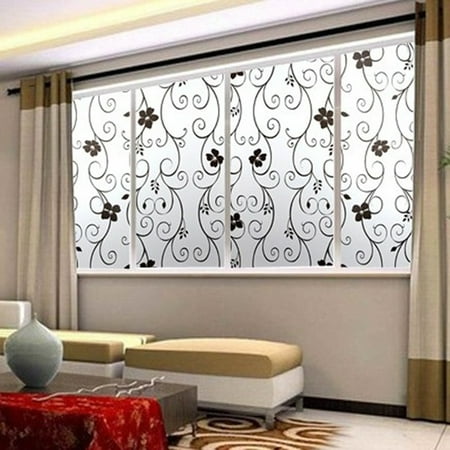 NK HOME 1.5x3.3 16.4 33ft Black&White Flower Scrub Window Glass Sticker Modern Concise Style Bedroom Living Room Bathroom Kitchen Staircase Restaurants Decorate