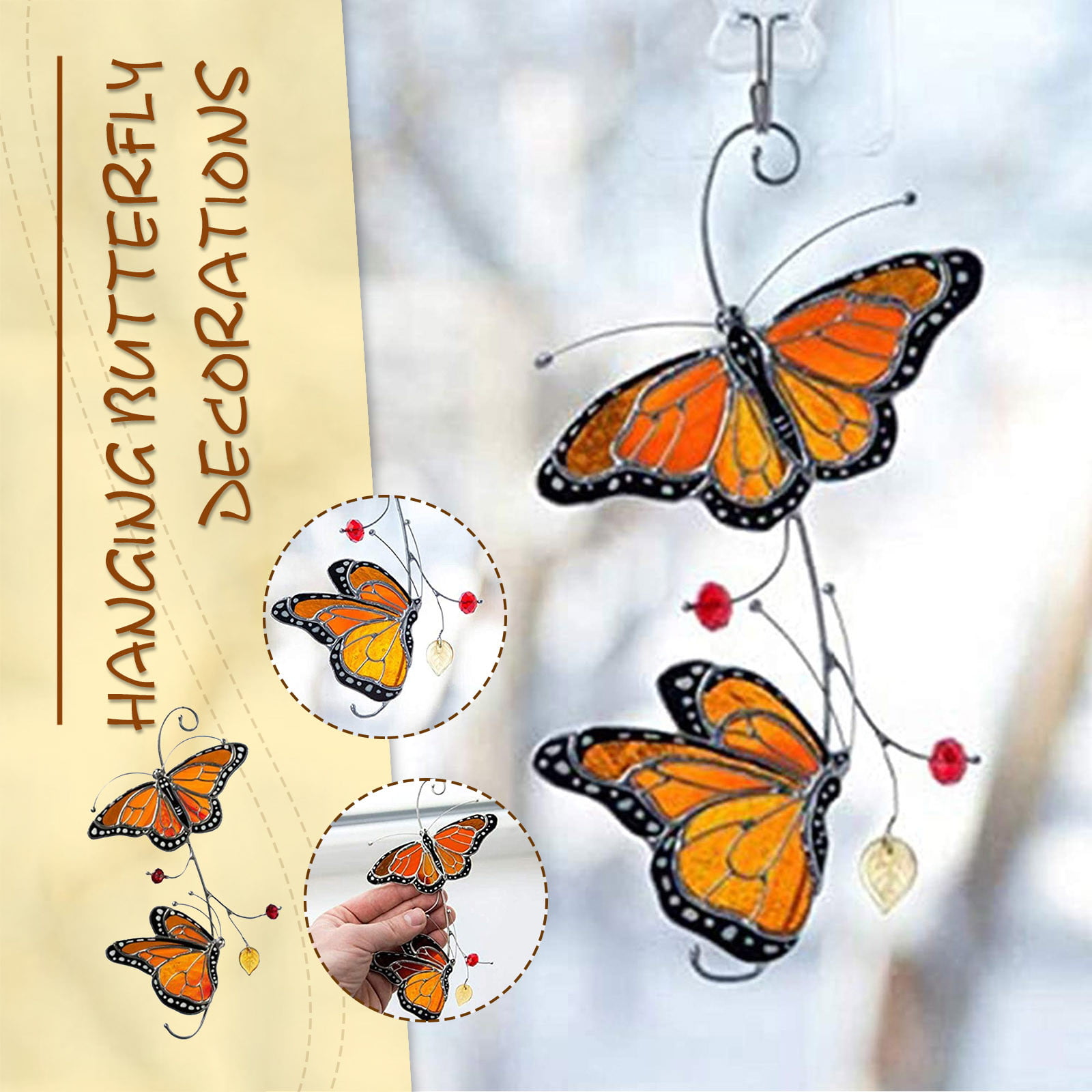 Stained Window Hangings,Butterfly Glass-Like Window Hangings Ornament Suncatcher Butterfly Series Pendant VanlentineS Day Home Decoration Butterfly Ornament Memorial Handicrafts Gifts Blue