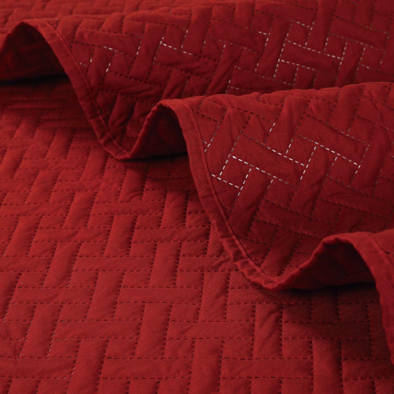 Legacy Decor 3 PCS Squared Stitched Pinsonic Reversible All Season Bedspread Quilt Coverlet Oversized, Queen Size, Brick Color