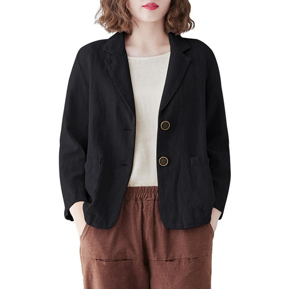 Fall Spring Suit Coat Turn-down Collar Loose Long Sleeves Pure Color Double Buttons Cardigan Casual Daily Wear Jacket