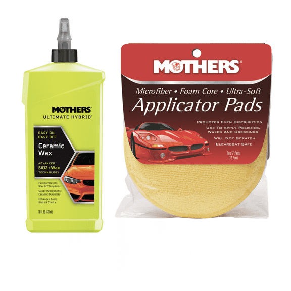 Mothers 05566/156500 Ultimate Hybrid Ceramic Wax 16 oz. and Microfiber Foam-Core Applicator Pads pack