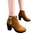 thumbnail image 4 of TAIAOJING Women's Lug Combat Boots Shoes Thick High Heel Boots Leather Boots Thick Heel Boots Breathable Round Toe Short Boots, 4 of 5