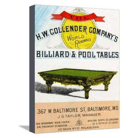 The H.W. Collender Company's World Renown Billiard and Pool Tables Stretched Canvas Print Wall (The Best Pool Tables In The World)