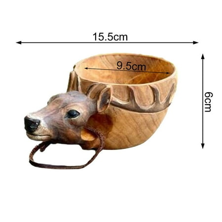 

Lacyie Kuksa Rubber Wooden Water Cup Hand Carved Animal Head Cup