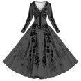 thumbnail image 4 of Xijirk Women's Halloween Skeleton Rose Spider Web Print Midi Dress V Neck Long Sleeve A Line Swing Dress for Gothic Cosplay Party,S, 4 of 4