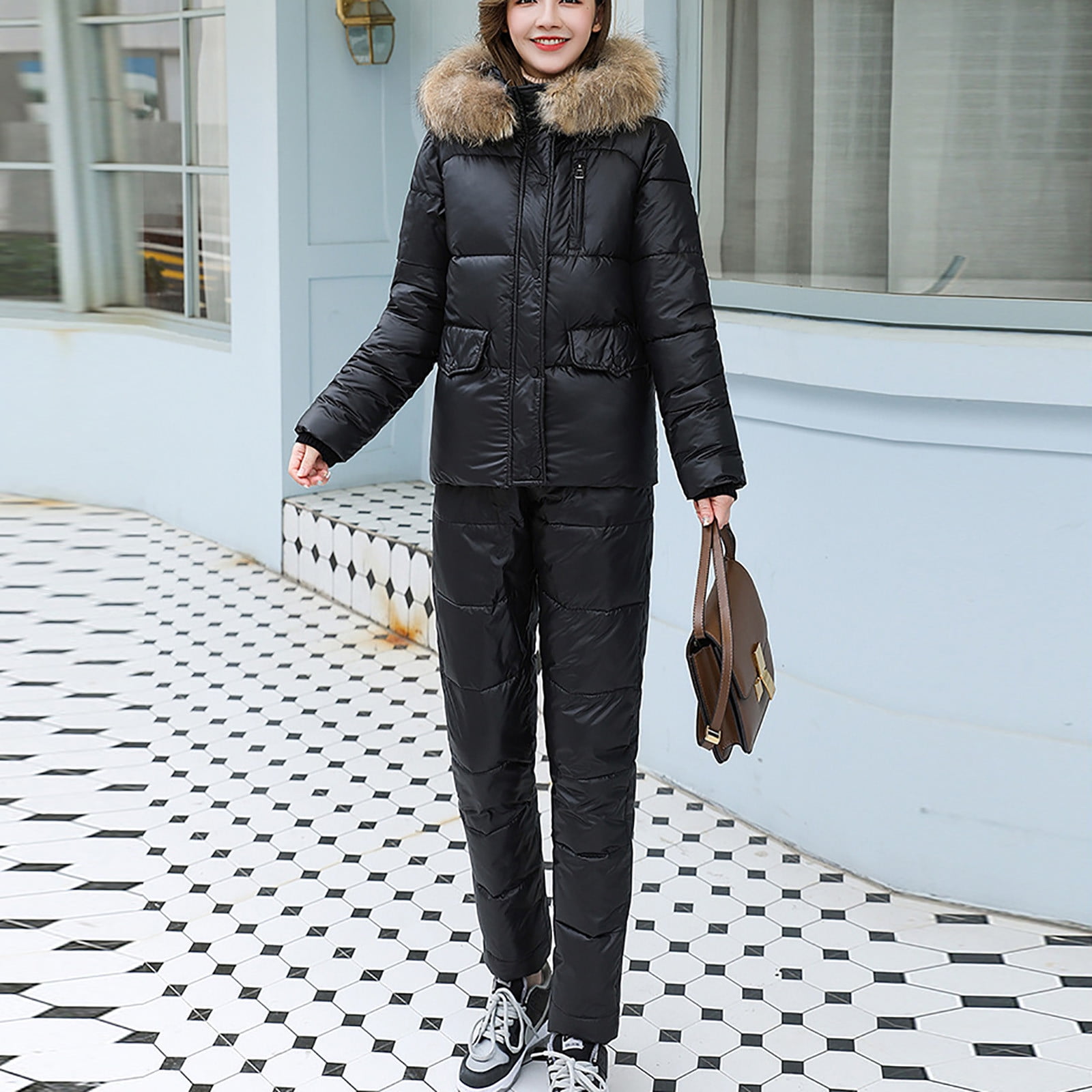 jovati Manteau d Hiver pour Femme Combinaison de Sport de Neige Exterieure Col Mode Ajuste Coupe Vent a Capuche