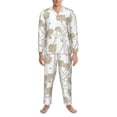 thumbnail image 3 of Lsque Vintage Stylized White Color Pattern Long Sleeve Pajama Set for Men - Soft 2-Piece Sleepwear and Loungewear Set with Pockets, Comfy Nightwear-X-Large, 3 of 7