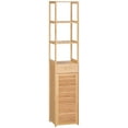 thumbnail image 2 of kleankin Tall Bathroom Cabinet with Drawer and Slatted Shelves, Slim Bamboo Linen Tower with Louvered Door, Natural, 2 of 9