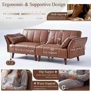83 Faux Leather Sofa,Mid Century Modern Convertible Futon Sofa Bed with Adjustable Armrest and Backrest,2 Pillows for Living Room,Office,Brown