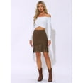 thumbnail image 4 of DARING DIVA Faux Suede Skirt for Women's Vintage High Waist Stretch Bodycon L Dark Brown, 4 of 6