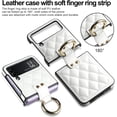 thumbnail image 2 of Case for Samsung Galaxy Z Flip 4 with Ring, Luxury Soft Rhomboid for Women Men PU Leather + Hard PC Shell Ultra Thin Slim Durable Shockproof Protective Cover for Galaxy Z Flip 4 White 5G, 2 of 7