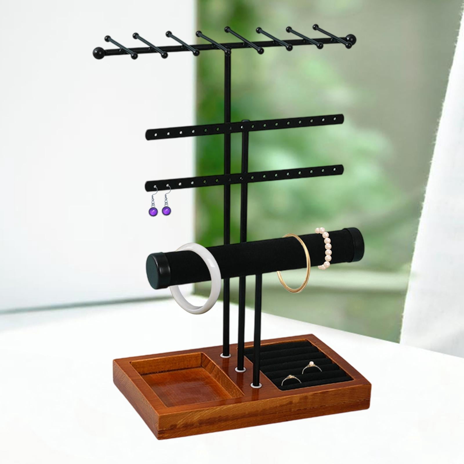 Jewelry Organizer Earring Display Necklace Hanger Versatile Metal and Wood for Home Tabletop Dresser Vanity