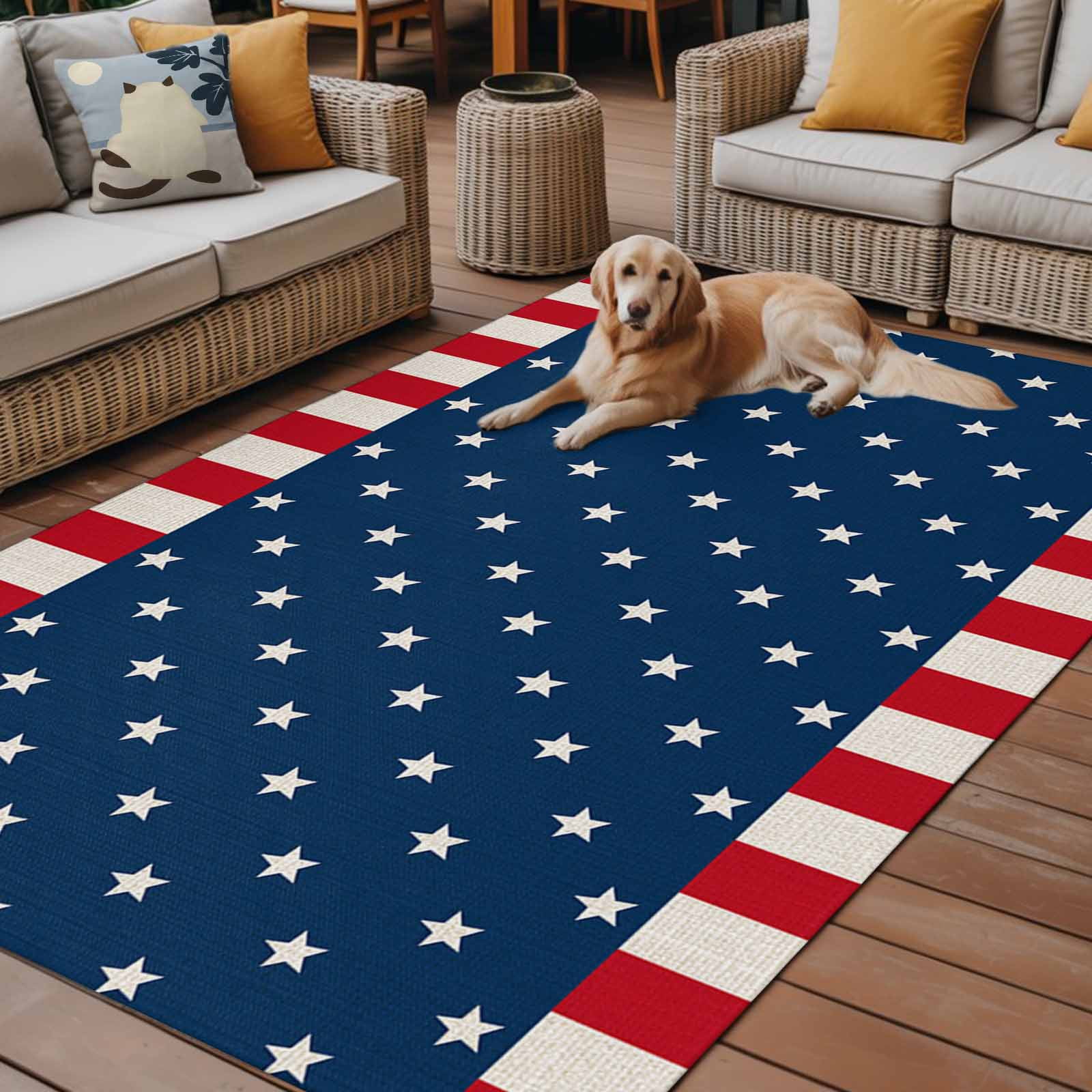 4' x 6' Outdoor Rug, Independence Day American Flag Outdoor Washable Rug Large Floor Carpet, White Star Red Stripes Non Shedding Area Rug for Outside Patio RV Porch Deck Balcony Camping Living Room