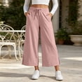 thumbnail image 2 of Women's Wide Leg Cropped Pants, High Waisted Loose Pants with Elastic Waist, Side Slit & Pockets, Beach Vacation Summer Wear | VerBelle,Pink M, 2 of 9