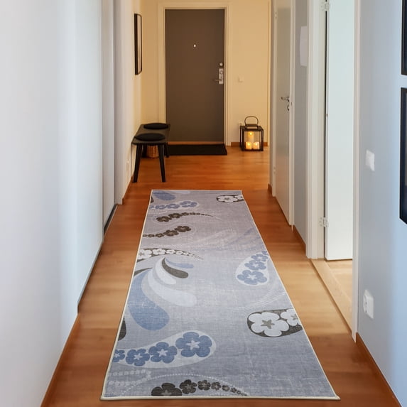 Abstract Decorative Rug, Contemporary Leaves and Blossoms Daisy Spring Season Geometric Style Art, Quality Carpet for Bedroom Dorm and Living Room, 6 Sizes, Blue Grey, by Ambesonne