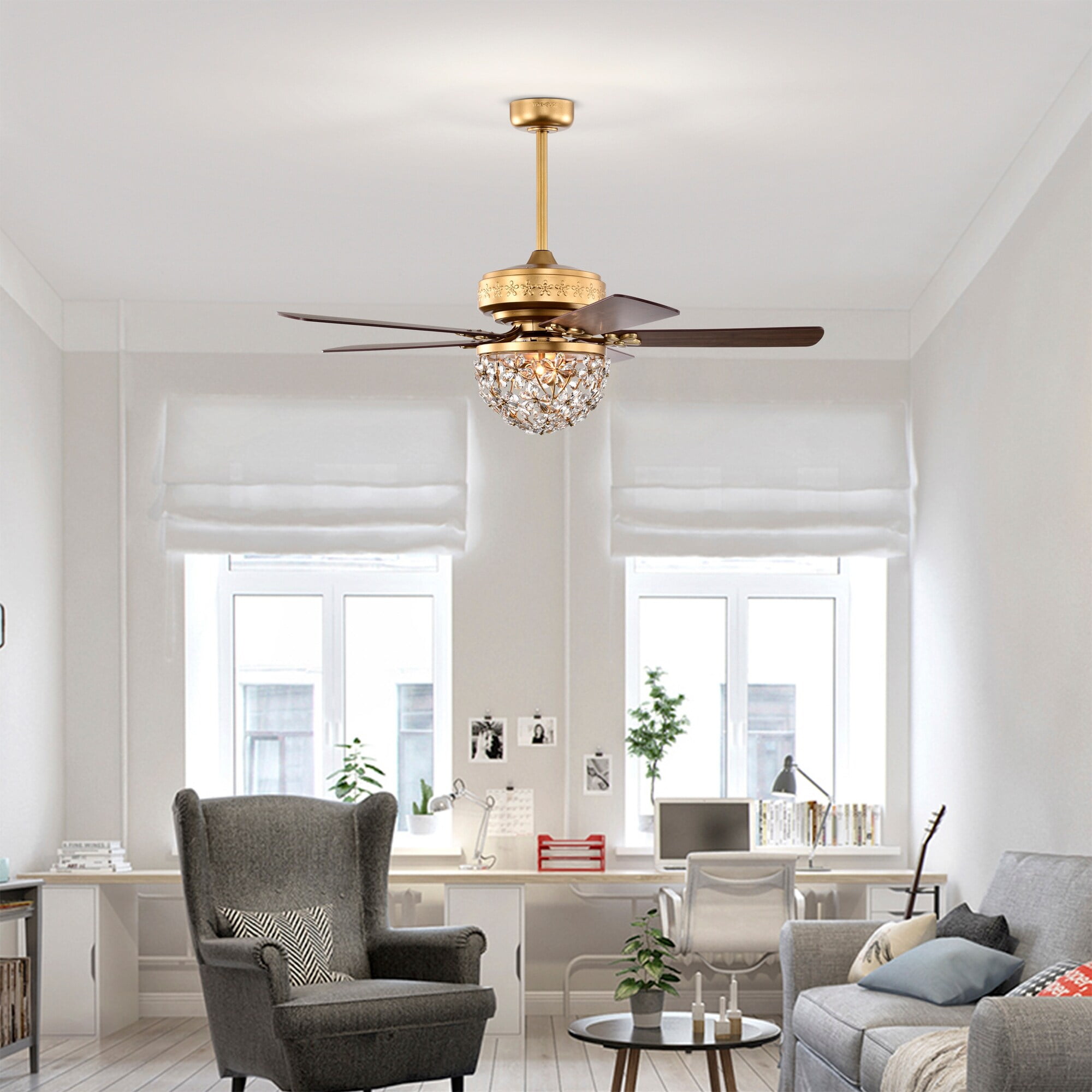 Warehouse of Tiffany Naja 52 Inch Antique Gold Crystal Ceiling Fan with Remote - N/A